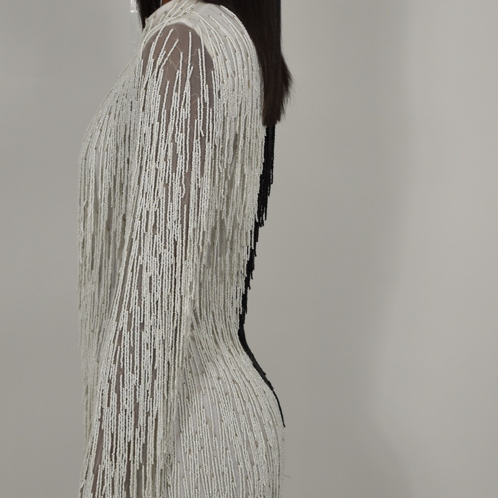 Black and White Fringe Mini Mini Dress - Picture 8 of 9